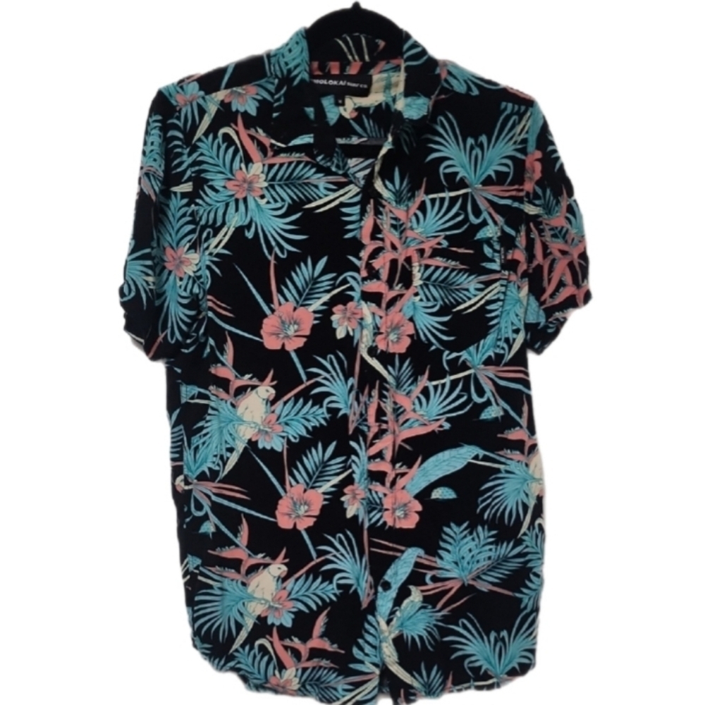 Molokai Surf Co Parrot Jungle Hawaiian Button Down Shirt M